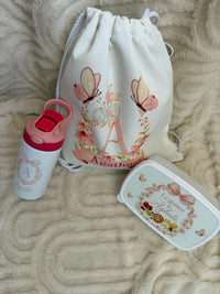 Pack activités enfant personnalisé – Sac à cordons, gourde & boîte à goûter