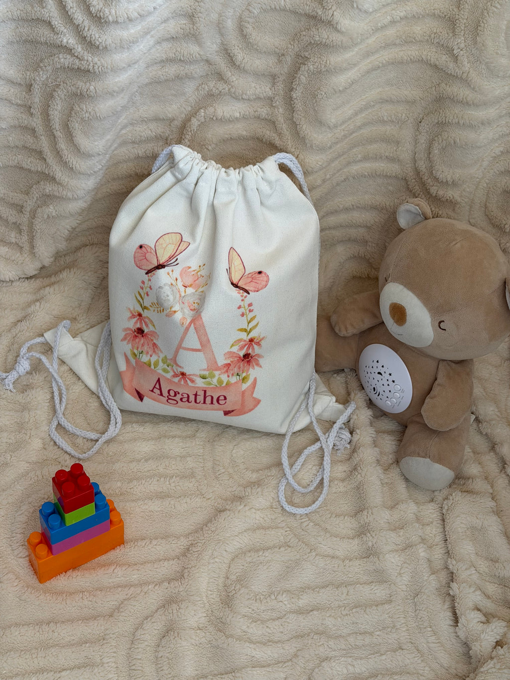 Pack activités enfant personnalisé – Sac à cordons, gourde & boîte à goûter