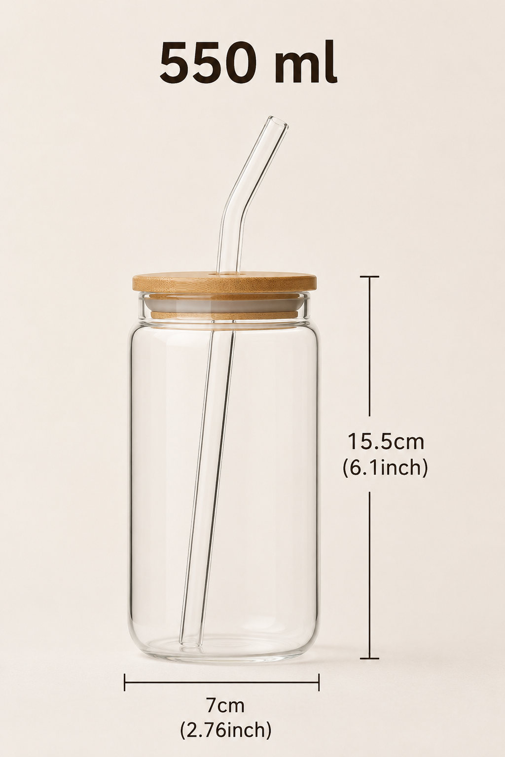 Tasse en Verre borosilicate Personnalisée avec paille- Verre iced coffee (couvercle bambou)
