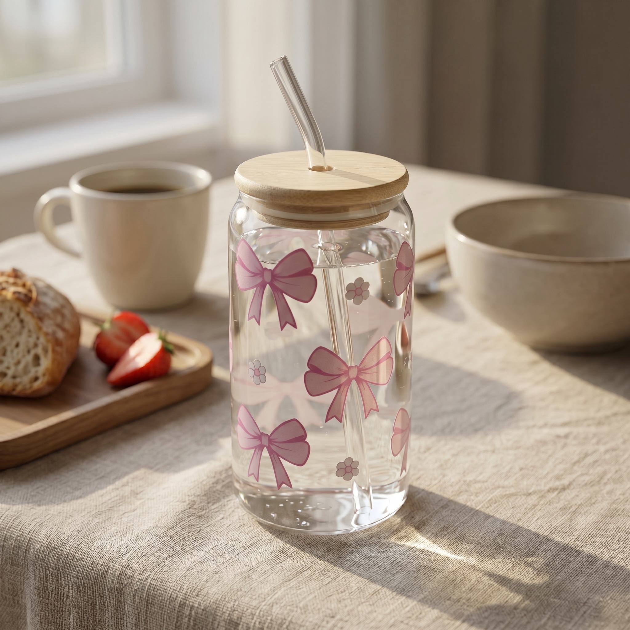 Tasse en Verre Personnalisée avec paille- Verre iced coffee (couvercle bambou) – Image 6